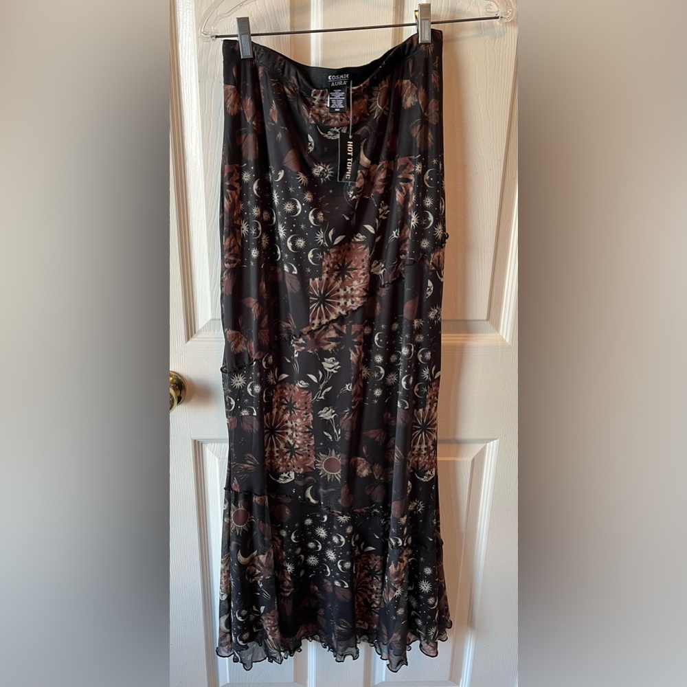 Cosmic Aura Black and Brown Celestial Patchwork Maxi Skirt 🖤🤎🌙